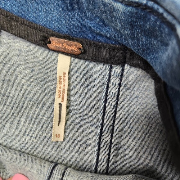 Free People Size 10 Womens Stretch Denim Femme Color Block Mini Skirt Dark Blue - Picture 4 of 8